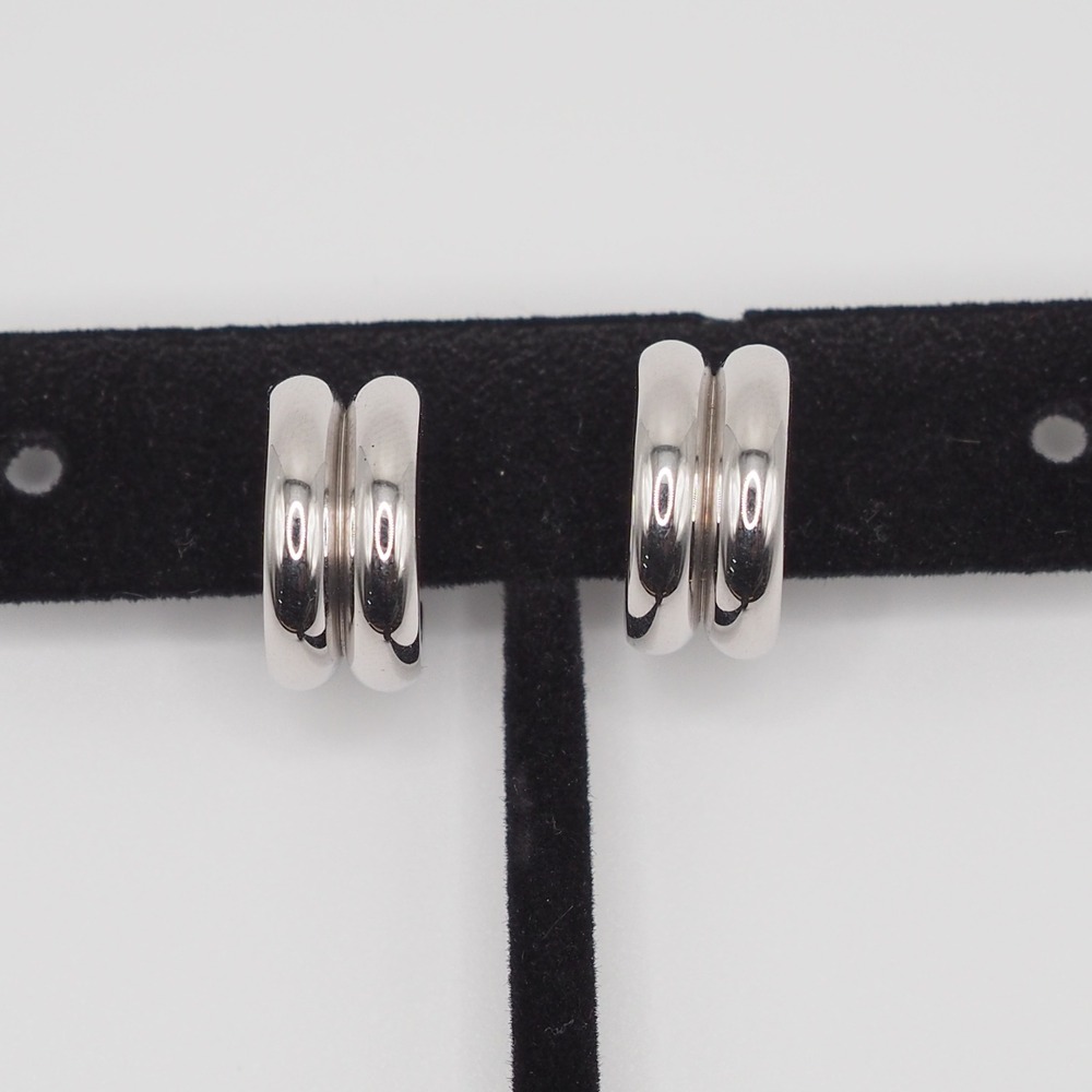 Vintage Trifari Earrings Silver Tone Polished Double Hoop Ribbed Clip On Huggie